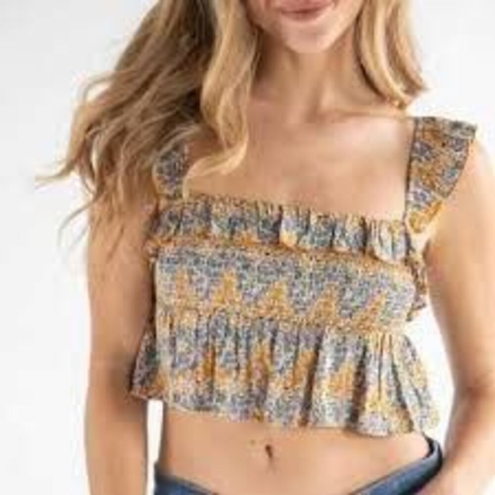 NEW Natural Life Mix & Match Smocked Crop Top Sz L Floral